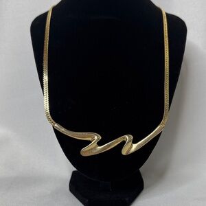 Vintage 80’s Elegant Gold Wave Necklace 18KGP
